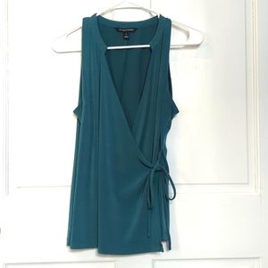 Sleeveless teal wrap blouse